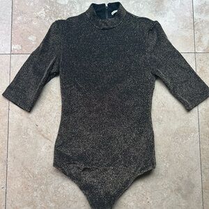 Alice & Olivia Black and Gold Glitter Bodysuit